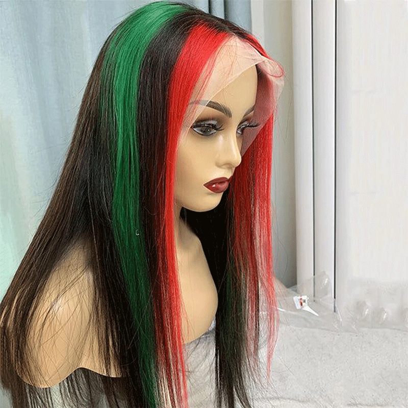 Highlight Red Green Blonde Transparent Lace Front Human Hair Wig