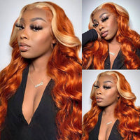 Long Ginger Blonde Body Wave Lace Frontal Human Hair Wig